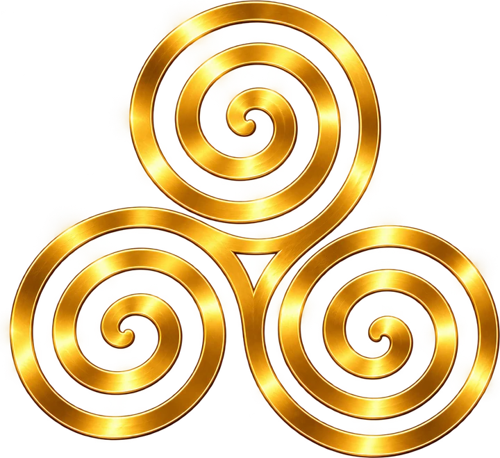 Goldenes Triskelion, die keltische Dreierspirale